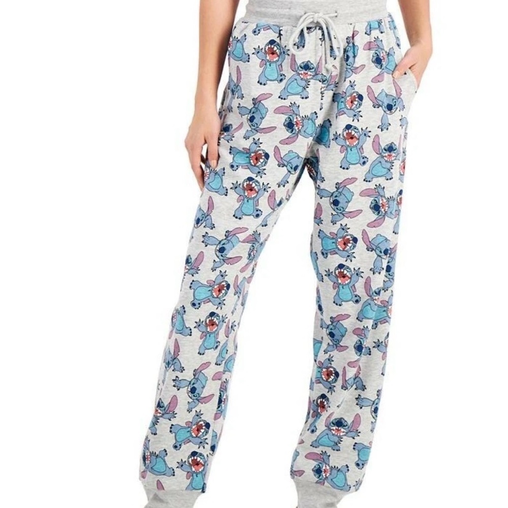 Juniors Large Disney  Allover Stitch Print Jogging Pants Joggers Gray Drawstring